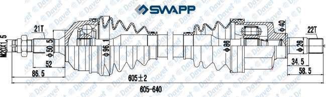 SWAPP 61265 On Aks Sol P206 1.6 16v 98> Tu5   (Dis Freze:21 Ic Freze:22 Conta Capi:50.5 Boy:605 Mm)